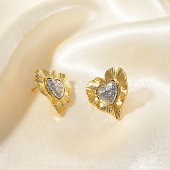 Élégantes boucles d'oreilles à tige en laiton bicolore en forme de cœur vintage&nbsp;NR0767