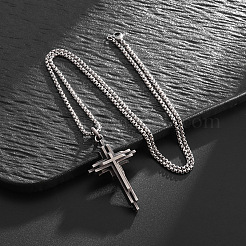 Collares con colgante de cruz en capas de aleación religiosa unisex&nbsp;WG392DA-01