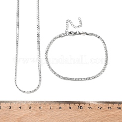 Set aus Halskette und Armband aus Edelstahl 304 mit Kastenkette&nbsp;SJEW-D091-03P