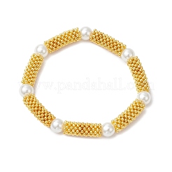 Distanziatore in lega a fiocco di neve e braccialetti elastici con perle di vetro per le donne&nbsp;BJEW-JB11803-03