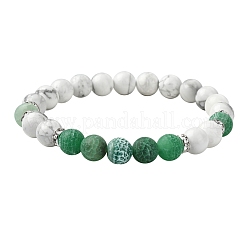 3 braccialetti elasticizzati con perline rotonde di agata craquelé tinta naturale in 3 colori e howlite&nbsp;BJEW-TA00449