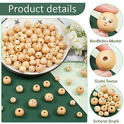 120 pièces 3 styles de perles européennes en bois naturel&nbsp;WOOD-NB0002-62