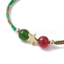 Weihnachten 8mm rund gefärbte natürliche malaysische Jade & natürlicher Karneol & Glasperlen geflochtene Perlenarmbänder&nbsp;BJEW-MZ00070-01