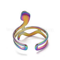 Anello polsino aperto spesso a forma di serpente in acciaio inossidabile 304 con placcatura ionica color arcobaleno (ip) per donna&nbsp;RJEW-A005-38MC