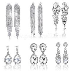 6 Paar 6 Stile Legierung Strass Tropfen baumelnde Clip-on Ohrringe&nbsp;EJEW-FI0002-91