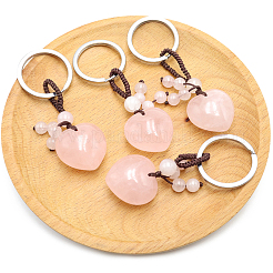 Handgemachte stricken natürliche rose quarz anhänger schlüsselanhänger&nbsp;FIND-PW0017-04B