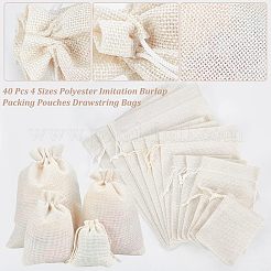 40 Stück 4 Größen Polyester-Imitat Sackleinen Verpackungsbeutel Kordelzugbeutel&nbsp;ABAG-NB0001-66