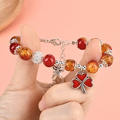 Bracelets à breloques en alliage émaillé avec trèfle&nbsp;BJEW-YW00008