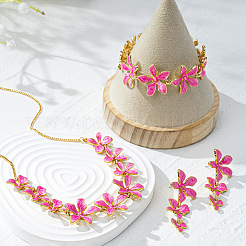 Collana con ciondolo in ottone smaltato a forma di fiore e orecchino a perno e bracciale a maglie&nbsp;FS-WG6CF2D-01