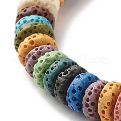 Bracciale elasticizzato con perline a disco di roccia lavica naturale tinta&nbsp;BJEW-JB07120