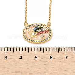 Collane con ciondolo ovale a forma di stella in ottone micro pavé di zirconi cubici&nbsp;NJEW-R018-04G-02