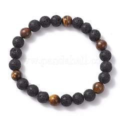 2 bracelet extensible à perles rondes en pierre de lave naturelle et œil de tigre&nbsp;BJEW-JB12248