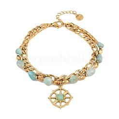 Braccialetti bohémien a doppio strato con catena in acciaio inossidabile 304 e perline naturali&nbsp;BJEW-C150-01F-G