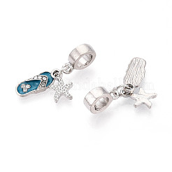 Legierung Kristall Strass & Stahl blau Emaille europäischen Anhänger Charms&nbsp;FIND-N009-19P