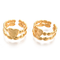 Anillos de puño de corazón de acero inoxidable 304 con revestimiento iónico (IP)&nbsp;RJEW-N038-117LG
