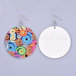 Boucle d'oreille en bois imprimée&nbsp;EJEW-JE03153-01