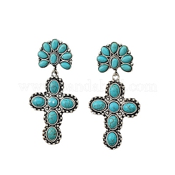 Orecchini pendenti boho con croce turchese sintetica&nbsp;PW-WG58438-01