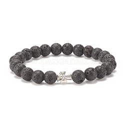 Bracciale elasticizzato in roccia lavica naturale con perline in lega&nbsp;BJEW-JB08192