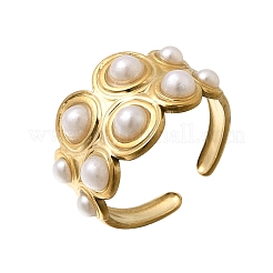 Anelli aperti in acciaio inossidabile 304 con perle finte per donna&nbsp;RJEW-Z144-01G-01