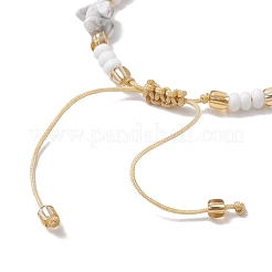 Fabrication de bracelets tressés en copeaux de howlite naturels et perles de rocaille faites à la main&nbsp;AJEW-MZ00004-04