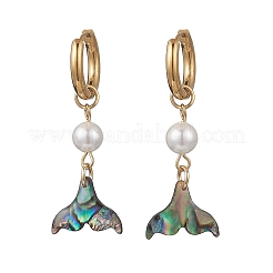 Pendientes de aro de acero inoxidable 202 con concha de paua&nbsp;EJEW-JE06964-01