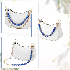 2 Stück 2 Stile 14mm blau rund Harz Imitation Edelstein Perlen Tasche dekorative Ketten & Eisen Panzerkette kurze Tasche Riemen Sets&nbsp;PURS-AR0001-05