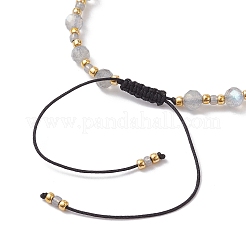 Braccialetto regolabile con labradorite naturale e perline di vetro intrecciate&nbsp;BJEW-JB10137-08