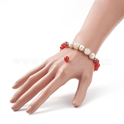 Bracciale elasticizzato con corniola naturale (tinta e riscaldata) e pietra di luna bianca e perline con ciondoli nappa per donna&nbsp;BJEW-JB09009-02