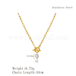 Collier minimaliste avec pendentif en perles d'imitation de riz et chaîne trombone en acier inoxydable pour un usage quotidien des femmes&nbsp;LS-OX8079-2