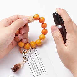 Perles rondes et polygonales en bois naturel bracelets extensibles porte-clés&nbsp;KEYC-JKC00319