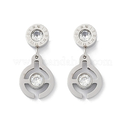 Orecchini pendenti rotondi piatti in acciaio inossidabile 304 con micro pavé di zirconi cubici trasparenti&nbsp;EJEW-Z089-28P