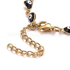Bracciale a cuore smaltato con catene a maglie malocchio&nbsp;BJEW-P271-07G-03