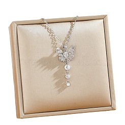Collares de cadena de acero inoxidable 304 con colgante de mariposa y borla de latón con circonitas cúbicas transparentes para mujer.&nbsp;WG5B836-02