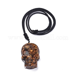 Collane con ciondolo in pietra preziosa naturale teschio di halloween&nbsp;NJEW-P253-A