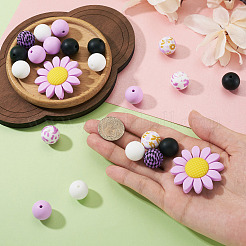 1 Set Sonnenblumen- und runde Silikon-Fokusperlen&nbsp;SIL-TA0003-25A
