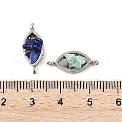 Natürlicher gemischter Edelsteinsplitter 304 Edelstahl Pferdeauge Verbinder Charms&nbsp;KK-P300-12P