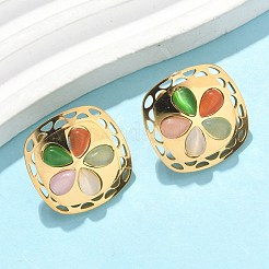 304 Edelstahl Katzenaugen-Blumenanhänger Halsketten & Ohrstecker Sets für Damen&nbsp;SJEW-B020-04G