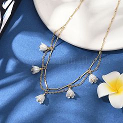 Collane con ciondolo a bavaglino con perle di conchiglia e fiori in acrilico&nbsp;NJEW-TA00169