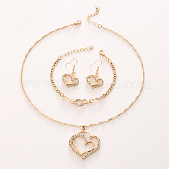 Herz-Legierung Kristall Strass Anhänger Halskette & baumeln Ohrring & Link Armband Sets&nbsp;FS-WGED074-01