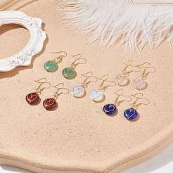 Pietre preziose intrecciate rotonde piatte con orecchini pendenti a cuore&nbsp;EJEW-JE04984
