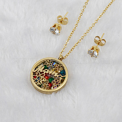 Collana rotonda piatta con fiore e scritta 