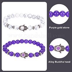5 Stück 5 Stile natürliche und synthetische gemischte Edelsteine rund und Hamsa Hand Perlen Stretch-Armbänder Set für Frauen&nbsp;BJEW-AN0001-33