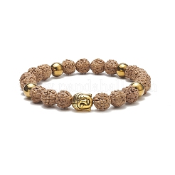2 pièces 2 couleurs bois naturel & synthétique hématite & alliage tête bouddhiste perlé bracelets extensibles ensemble pour les femmes&nbsp;BJEW-JB09154