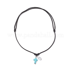Collane con ciondolo a croce in turchese sintetico tinto regolabile con perla imitazione plastica rotonda&nbsp;NJEW-JN05384-01