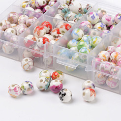 1 Box zehn Farbe handgemachte gedruckte Porzellan Perlen&nbsp;PORC-X0003-01