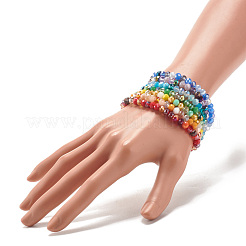 7 pièces 7 couleurs ensemble de bracelets extensibles en perles de verre rond bling&nbsp;BJEW-JB07747