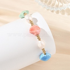 Braccialetti intrecciati di perline di porcellana smaltata e perle naturali coltivate d'acqua dolce.&nbsp;BJEW-JB14202-01