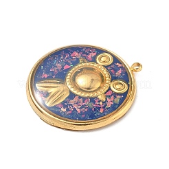 Pendentifs en résine époxy en acier inoxydable 304 avec coquillage naturel et paillettes à l'intérieur&nbsp;STAS-L026-17G-F04