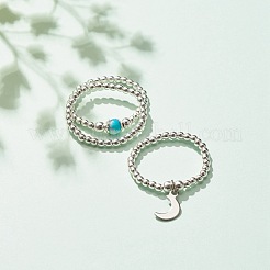 3 Uds. 3 anillos elásticos con cuentas de hematita sintética y jade blanco natural con colgante de luna creciente&nbsp;RJEW-JR00469-01