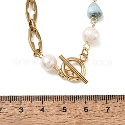Colliers à chaîne en perles de larimar naturel et perles de culture d'eau douce pour femmes&nbsp;NJEW-JN06667